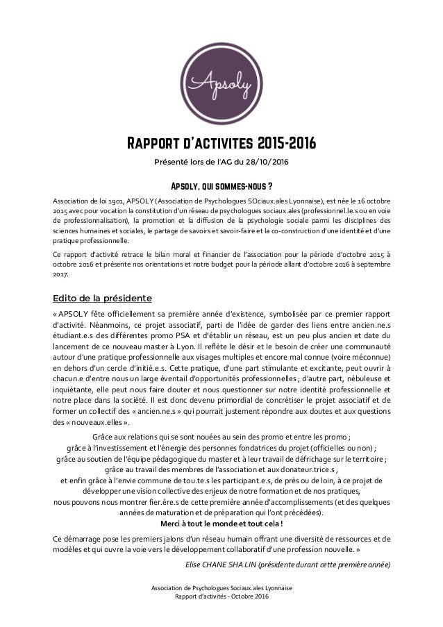 Apsoly Assemblé Générale #2  Rapport d'activité 20152016