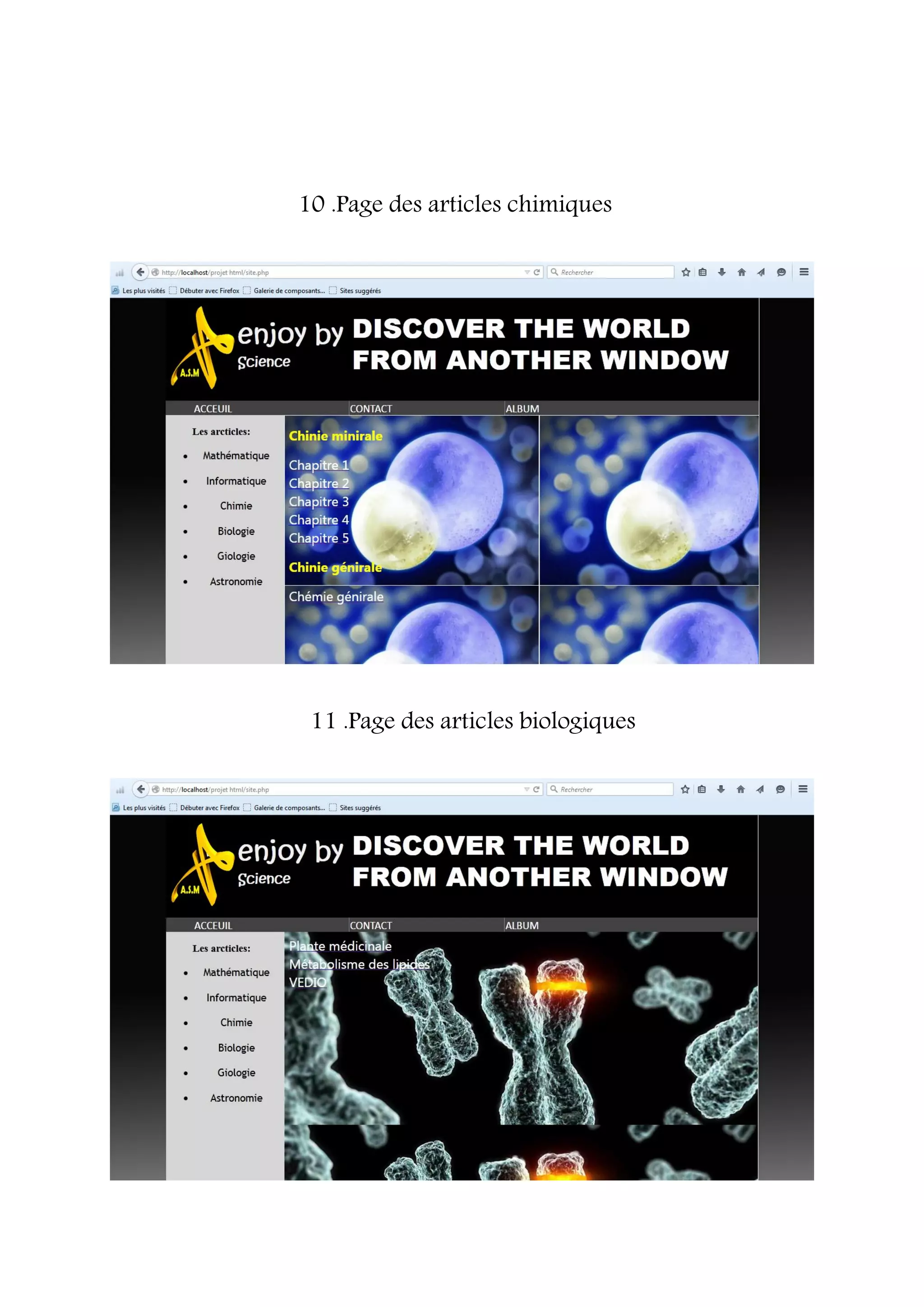 10 .Page des articles chimiques
11 .Page des articles biologiques
 