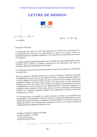 RAPPORT DE JEAN LUC BERARD, STEPHANE OUSTRIC ET STEPHANE SEILLER
- 26 -
LETTRE DE MISSION
 