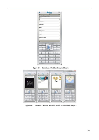 50
figure 43: Interface « Modifier Compte Client »
figure 44: Interface « Accueil, Réserver, Noter un restaurant, Maps »
 