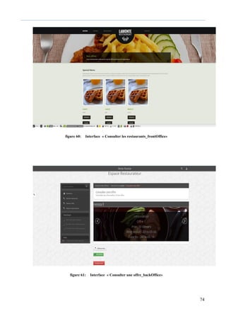 74
figure 60: Interface « Consulter les restaurants_frontOffice»
figure 61: Interface « Consulter une offre_backOffice»
 