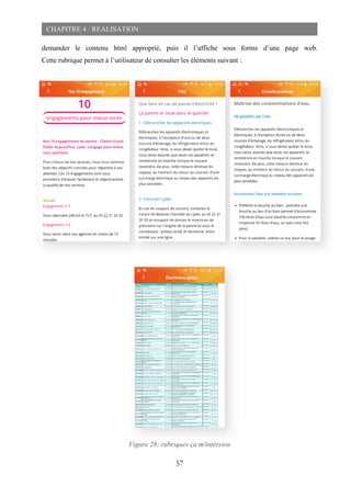 57
CHAPITRE 4 : REALISATION
demander le contenu html approprié, puis il l’affiche sous forme d’une page web.
Cette rubrique permet à l’utilisateur de consulter les éléments suivant :
Figure 28: rubriques ça m'intéresse
 