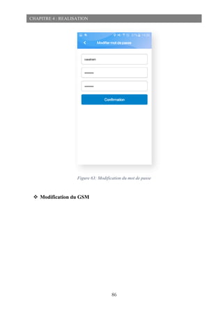 86
CHAPITRE 4 : REALISATION
 Modification du GSM
Figure 63: Modification du mot de passe
 