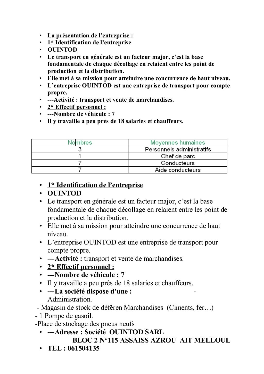 Rapport de stage transportde marchandise
