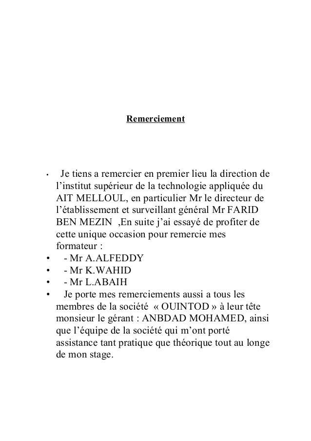 Exemple De Remerciement Rapport De Stage