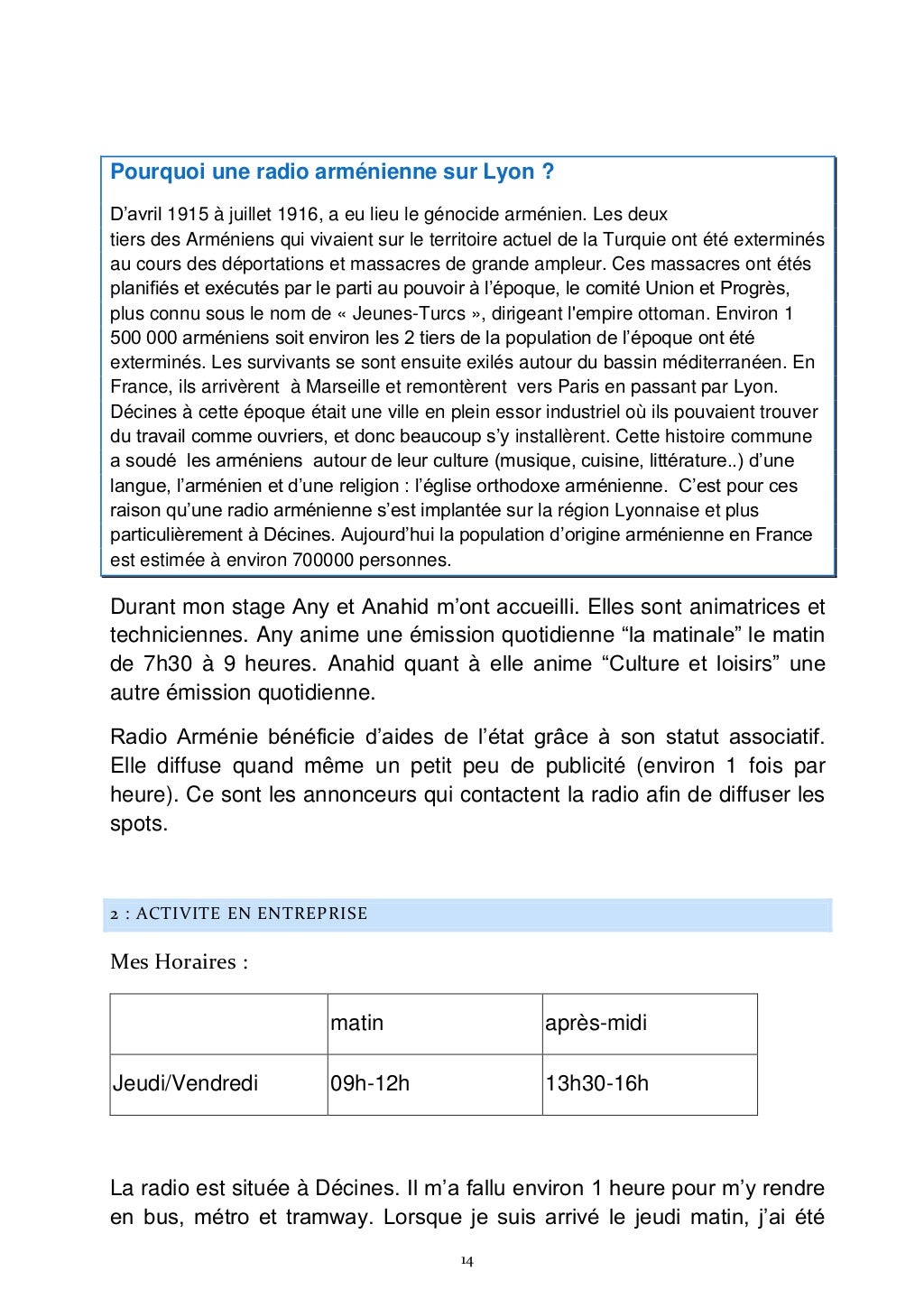 Rapport de stage de 3e (Virgin Radio & Radio Arménie)