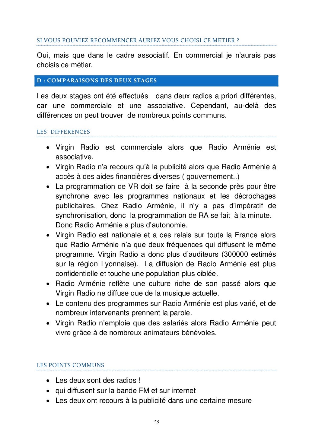 Rapport de stage de 3e (Virgin Radio & Radio Arménie)