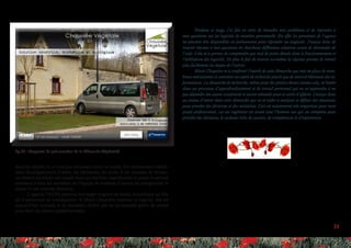 33
dans les détails, et ce n’est pas nécessaire pour ce rendu. En représentant rapide-
ment les alignements d’arbre, les bâtiments, les accès et les volumes de terrain,
on obtient un rendu très simple mais qui fait bien appréhender le projet et permet
aisément à tous les membres de l’équipe de maîtrise d’œuvre de comprendre le
projet et son schéma directeur.
L’agence TALPA pourrait envisager ce genre de rendu, à condition qu’elle
ait le personnel en conséquence. Si Marie Chapelon maîtrise ce logiciel, elle est
aujourd’hui occupée à de multiples tâches qui ne lui laissent guère de temps
pour faire du travail supplémentaire.
fig.22 : Plaquette de présentation de la Chaussée Végétale®
Pendant ce stage, j’ai fait en sorte de résoudre mes problèmes et de répondre à
mes questions sur les logiciels de manière personnelle. En effet les personnes de l’agence
ne peuvent être disponibles en permanence pour répondre au stagiaire. J’essaye donc de
trouver réponse à mes questions en cherchant différentes solutions avant de demander de
l’aide. Cela m’a permis de comprendre pas mal de petits détails dans le fonctionnement et
l’utilisation des logiciels. De plus le fait de trouver soi-même la réponse permet de retenir
plus facilement les étapes de l’action.
Marie Chapelon m’a confirmé l’intérêt de cette démarche qui met en place de nom-
breux mécanismes et entretien un esprit de recherche plutôt que de recevoir bêtement des in-
formations. La démarche de recherche, même pour des petites choses comme cela, m’insère
dans un processus d’approfondissement et de travail personnel qui va m’apprendre à ne
pas dépendre des autres totalement et savoir rebondir pour se sortir d’affaire. J’essaye donc
au mieux d’entrer dans cette démarche qui va m’aider à analyser et définir des situations
pour prendre des décisions et des initiatives. Ceci est notamment très important pour mon
projet professionnel, car un ingénieur est avant tout l’homme sur qui on comptera pour
prendre des décisions, le sachant riche de savoirs, de compétences et d’expériences.
 