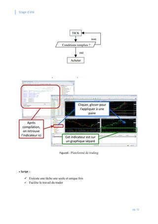 Stage d’été
pg. 12
Figure6 : Plateforme de trading
• Script :
 Exécute une tâche une seule et unique fois
 Facilite le travail du trader
 