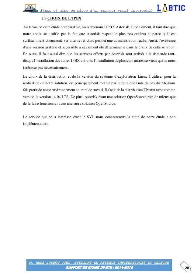 Rapport de stage bts
