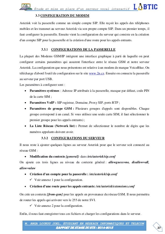 Rapport de stage bts