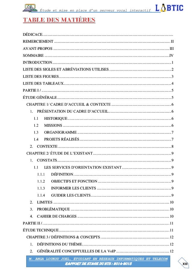 Rapport de stage bts