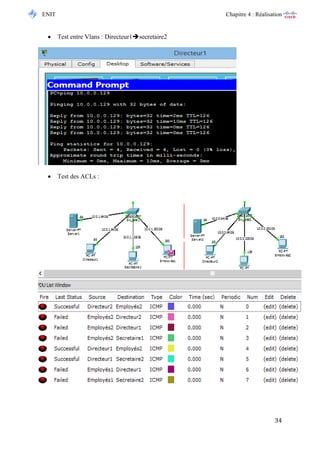 ENIT Chapitre 4 : Réalisation 
34 
 Test entre Vlans : Directeur1secretaire2 
 Test des ACLs : 
 