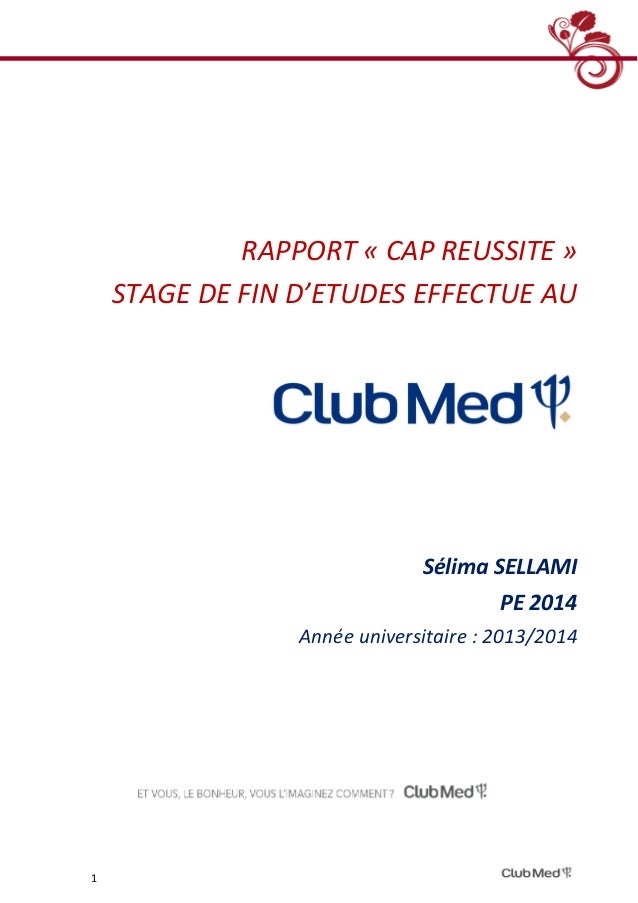 Rapport de stage Club Med  Selima Sellami
