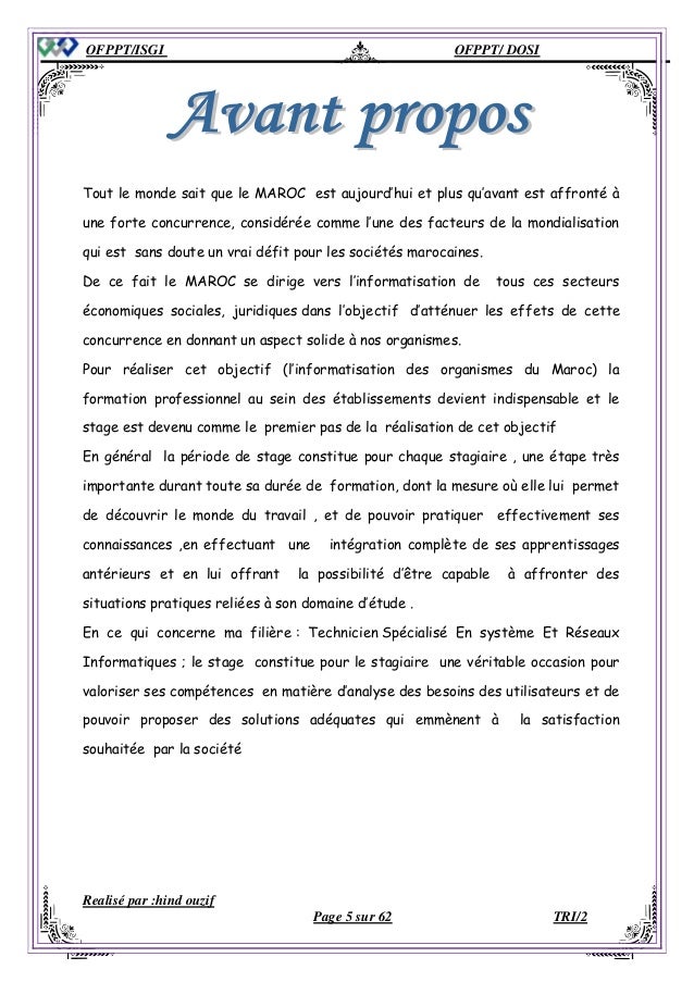 Exemple D Avant Propos De Rapport De Stage  Le Meilleur Exemple