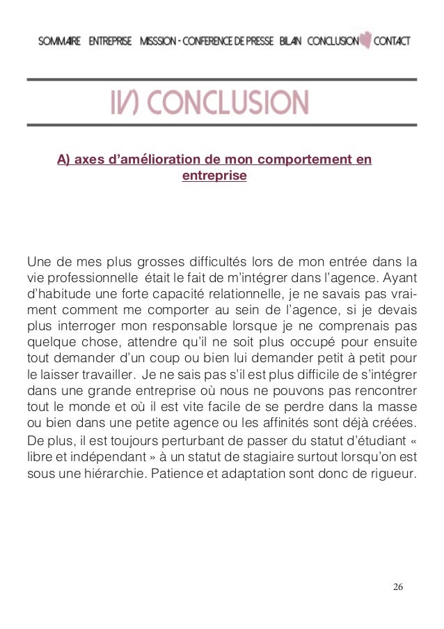 Exemples De Conclusion Pour Rapport De Stage