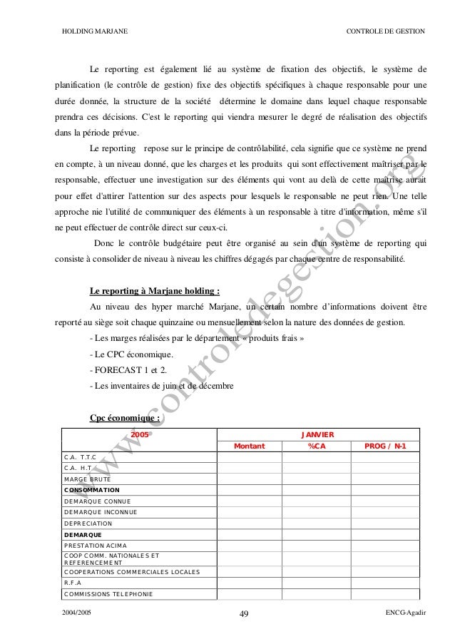 Rapport De Stage Holding Marjane Sur Le Theme Le Tableau De Bord 1