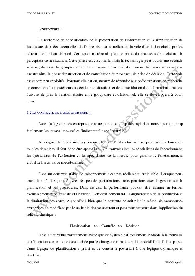 Rapport De Stage Holding Marjane Sur Le Theme Le Tableau De Bord 1