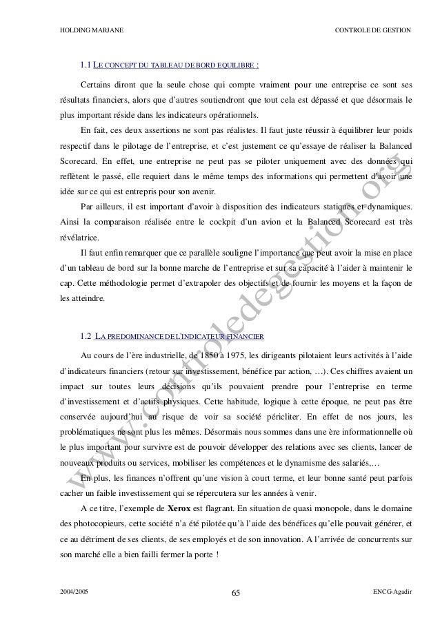 Rapport De Stage Holding Marjane Sur Le Theme Le Tableau De Bord 1