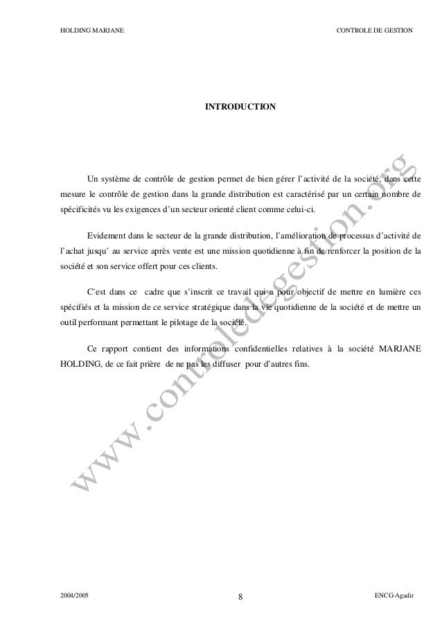 Rapport De Stage Holding Marjane Sur Le Théme Le Tableau - 