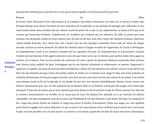 114
peuvent être utilisés pour y parvenir et je crois que la lecture guidée est un bon moyen d’y parvenir
Guillaume
Bretagno
n
Bonsoir les filles,
Je trouve votre discussion forte intéressante et je comptais moi-même commencer un sujet sur la lecture à haute voix.
Puisque Johanie nous donne l’occasion de nous exprimer sur la question, je me permets de partager mes réflexions et mes
observations faites dans certaines de mes classes. Avant de parler de ce que j’ai pu expérimenter, je tenais { dire que je ne
connais pas beaucoup d’enfants, d’adolescents ou d’adultes qui n’aiment pas les histoires. En effet, je pense que nous
sommes tous de grands enfants et nous aimons tous, de près ou de loin, nous faire conter des histoires (cinéma, télévision,
roman, bande dessinée, etc.). Selon moi, lire { haute voix est une pratique essentielle d’une salle de classe de langue
seconde, surtout au niveau primaire. En lisant des histoires dans la langue seconde de l’apprenant, on l’incite { développer
sa compréhension orale et on améliore certaines de ses capacités d’écoute, de compréhension et d’association. Lorsque
l’enfant suit une histoire, il fait appel { plusieurs sens tels que l’ouïe ou la vue. Ce dernier peut parfois même faire appel au
toucher ou { l’odorat. Tout ceci lui permet de construire du sens à partir de plusieurs éléments sensoriels, dont certains
sont visuels et/ou auditifs. De plus, l’enseignant qui lit une histoire pertinente et intéressante va amener l’apprenant {
apprécier et à goûter aux joies de la lecture.Personnellement, j’adore lire des histoires aux enfants comme j’ai pu adorer me
faire lire des histoires lorsque j’étais moi-même enfant. Je réalise en ce moment mon stage IV dans une école primaire en
Colombie-Britannique en français langue seconde. Lors d’un de mes cours dans une de mes classes de 2e année, il me restait
cinq minutes avant la fin de la période et j’ai décidé de leur lire une histoire préalablement choisie. J’avais trouvé une
histoire intéressante pour eux, car elle reprenait du vocabulaire déj{ vu et l’histoire n’était pas très longue et le visuel était
attrayant. Il faut tout de même que je vous spécifie que nous étions en fin de journée et que les élèves avaient l’air distraits
et certains commençaient à se tortiller. Je ne savais pas du tout s’ils allaient être attentifs ou si au contraire ils allaient
s’éparpiller, car mon enseignante associée n’a pas trop l’habitude de lire des histoires { voix haute. Dès que j’ai commencé à
lire, vingt-cinq paires d’yeux me fixaient et vingt-cinq paires d’oreilles m’écoutaient. J’étais aux anges, car cela signifiait
qu’ils étaient engagés avec moi et attentifs { ce qui se passer. Ces cinq minutes m’ont confirmé que je devais lire { voix haute
le plus souvent possible avec les plus jeunes. La lecture à voix haute, quand elle est faite de façon interactive, dynamique,
 