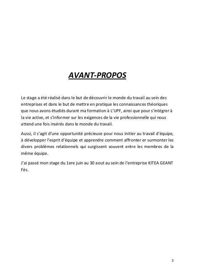 Exemple Dun Avant Propos Dun Rapport De Stage  Le Meilleur Exemple