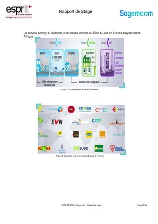 Rapport de Stage
Page 14/43
Figure 7: Les secteurs de Energie & Telecom
Le service Energy & Telecom, il se classe premier au Élec & Gaz en Europe-Moyen orient-
Afrique
Figure 8: Quelques-uns de nos clients Energy & Telecom
CONFIDENTIEL Sagemcom – Rapport de stage
 
