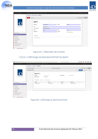 85 École Nationale Des Sciences Appliquées De Tétouan 2015
Gestion de projets et gestion des ressources humaines
Figure 39 : L’affectation de la tache
1.3.3.3. L’affichage du BurndownChart du Sprint
Figure 40 : L’affichage du BurndownChart
 
