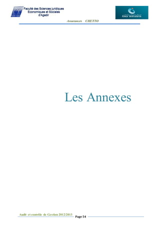 Assurances CHETTO
Audit et contrôle de Gestion 2012/2013
Page 54
Les Annexes
 