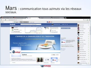 Mars : communication tous azimuts via les réseaux
sociaux.
• Lancement de la campagne de communication WEB :
notamment sur Facebook et Twister.
 
