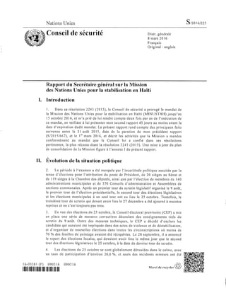 Haiti: Rapport du Secrétaire General Ban Ki-moon au Conseil de Sécurité des Nations Unies