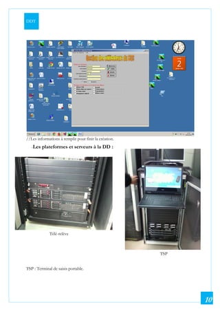 DDT
10
//Les informations à remplir pour finir la création.
-Les plateformes et serveurs à la DD :
Télé-relève
TSP
TSP : Terminal de saisis portable.
 