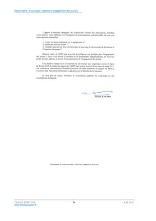 Reconnaître, encourager, valoriser l’engagement des jeunes
FRANCE STRATÉGIE 74 JUIN 2015
www.strategie.gouv.fr
 