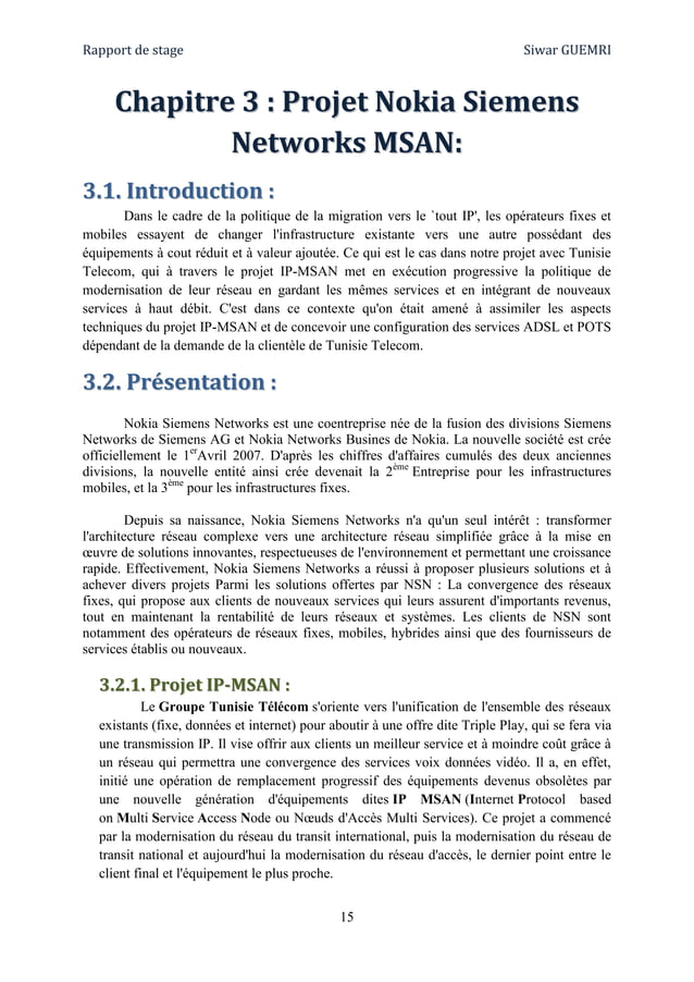 Rapport stage IPMSAN Tunisie télécom