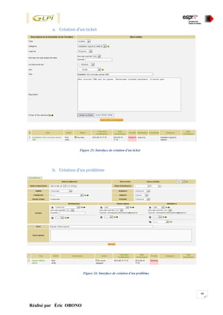 48
Réalisé par Éric OBONO
a. Création d’un ticket
Figure 23: Interface de création d’un ticket
b. Création d’un problème
Figure 24: Interface de création d’un problème
 