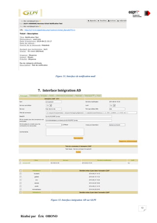 52
Réalisé par Éric OBONO
Figure 31: Interface de notification mail
7. Interface Intégration AD
Figure 32: Interface intégration AD sur GLPI
 