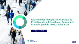 Réaction des Français à l’interview du
Président de la République, Emmanuel
Macron, publiée le 05 janvier 2022
05 janvier 2022
 