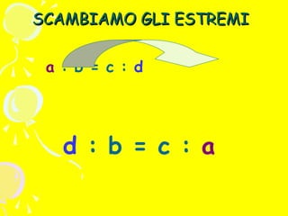SCAMBIAMO GLI ESTREMI
a : b = c : d

d : b = c : a

 