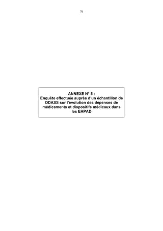 70
ANNEXE N° 5 :
Enquête effectuée auprès d’un échantillon de
DDASS sur l’évolution des dépenses de
médicaments et dispositifs médicaux dans
les EHPAD
 