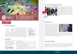 19
18 RAPPORT D’ACTIVITÉ 2020
PEOPLE
Lancée en 2012, la Charte de la Diversité
Lëtzebuerg est un texte d’engagement national
que toute organisation peut signer, qu’elle soit
membre d’IMS ou non. L’organisation signataire
s’engage à agir en faveur de la promotion et
de la gestion de la diversité en mettant en place une stratégie et des actions concrètes
qui peuvent aller au-delà des obligations légales en matière d’égalité de traitement entre
toutes les personnes sans discrimination fondée sur la nationalité, la race ou l’origine
ethnique, le sexe, l’orientation sexuelle, la religion ou les convictions, le handicap et l’âge.
Les signataires sont accompagnés dans cette démarche par la mise à disposition d’une
méthodologie et des évènements d’échange de bonnes pratiques et de sensibilisation.
Retrouvez toutes les actualités de la Charte de la Diversité sur www.chartediversite.lu.
La diversité des profils est une force et un atout
majeur pour les sociétés. L’inclusion de tous est ainsi
indispensable pour parvenir à l’égalité des individus et
à des organisations plus responsables et performantes.
Diversity & Inclusion
Charte de la Diversité Lëtzebuerg
<
•	 214 signataires (26
nouveaux en 2020)
•	 549 participants à 16
évènements
•	 1 guide pratique de Gestion
de la Diversité en période
de crise (en français et en
anglais)
En chiffres
Diversity Network
<
Afin d’inspirer et de permettre
l’échange de bonnes pratiques entre
signataires de la Charte de la Diversité
Lëtzebuerg, les Diversity Networks
mettent à l’honneur les pratiques les
plus innovantes sur des thématiques
choisies par les signataires.
En 2020 ont ainsi été abordées :
•	 « Intersectionalité, Discriminations et COVID-19 » avec l’Université Queen Mary de
Londres et l’Université de Melbourne.
•	 « Perspectives du secteur financier européen pendant la pandémie » avec FEBELFIN
Belgique, HSBC Luxembourg, ING Luxembourg et ING Belgique.
•	 « Le retour à la normale » avec #Meandyoutoo.
•	 « Recruter desTalents à l’Étranger » avec l’Organisation Internationale pour les Migrations
(OIM), Afriko et BNP Paribas Asset Management Belgium.
•	 « Les biais inconscients » avec l’Université Laval, l’Université de Québec à Montréal
(UQAM), le Réseau Interuniversitaire Québécois pour l’Équité, la Diversité et l’Inclusion
(RIQEDI) et la Banque de Luxembourg.
Pour inspirer le maximum d’organisations à profiter de
cette belle journée nationale, la Charte de la Diversité a
réalisé un kit d’actions contenant des exemples nationaux
et européens en version française et anglaise. Il a été remis
lors du workshop de préparation au Diversity Day où les
organisations étaient invitées à un brainstorm collectif,
avec les témoignages et retours d’expériences du MUDAM,
la House of Training ainsi qu’un groupe de plusieurs
entreprises, composé de RH Expert, la Commune de
Differdange,Pfizer,Altran ainsi que l’École Internationale de
Differdange et Esch-sur-Alzette, sur les actions organisées
en 2019.
Kit d’actions et workshop de préparation au Diversity Day
<
Le 6 octobre 2020 a eu lieu la 6e
édition du
Diversity Day Lëtzebuerg, journée de valorisation
et célébration de la diversité lors de laquelle toute
organisation est appelée à mettre en place des
actions ludiques et pédagogiques en interne ou en
externe afin de mettre en avant leurs diversités. Plus
de 60 entreprises se sont mobilisées lors de cette
journée nationale. Elle a également été marquée par
la visite officielle de Madame le Ministre de la Famille
et de l’Intégration Corinne Cahen, marraine de la
Charte de la Diversité Lëtzebuerg : à la crèche « Les
P’tits Bouchons », Société Générale Luxembourg, la Bourse de Luxembourg et Clearstream Banking. Le Ministre a
également assisté virtuellement à 3 évènements organisés par HSBC Luxembourg, PayPal et Encevo. La pandémie
n’a en effet pas freiné les organisations à se mobiliser ! Nouvelles politiques et conférences sur la diversité en
entreprise, évènements internes, ateliers artistiques n’ont été que quelques unes des activités organisées.Toutes
les actions sont consultables sur le site de la Charte de la Diversité.
Diversity Day, 6e
édition
<
Le 6 octobre, en clôture du Diversity Day, Christian Scharff, Président du Comité pour la Charte de la Diversité
Lëtzebuerg et Madame Corinne Cahen, Ministre de la Famille et de l’Intégration et marraine de la Charte de
la Diversité ont accueilli 26 nouveaux signataires lors d’une session de signature digitale qui a été partagé avec
plus de 100 participants. Celle-ci a été accompagnée d’une conférence d’Emilia Roig, Fondatrice et Directrice du
Center for Intersectional Justice de Berlin sur les bénéfices de l’intersectionalité en entreprise.
10e
session de signature officielle
<
 