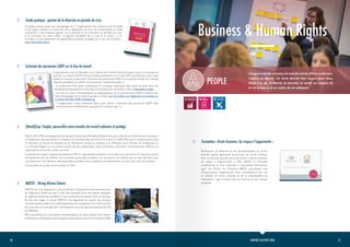 21
20 RAPPORT D’ACTIVITÉ 2020
Depuis 2015,IMS accompagne les entreprises via le projet (Handi)Cap’Emploi avec pour objectif une meilleure reconnaissance
et intégration des personnes en situation de handicap dans le monde du travail. En 2020, IMS avance conjointement avec
le Ministère du Travail, de l’Emploi et de l’Économie sociale et solidaire et le Ministère de la Famille, de l’Intégration et
à la Grande Région sur la création de formes de collaboration entre les Ateliers d’Inclusion Professionnelle (AIP) et les
organisations du secteur public et privé.
Le groupe de travail, composé de plusieurs AIPs et organisations publiques et privées s’est rencontré à 4 reprises à partir
de septembre afin de réfléchir aux nouvelles passerelles possibles. Les rencontres ont débuté avec un état des lieux, puis
ont abouti sur une définition des passerelles possibles, leurs conditions et déclencheurs et enfin, leur mise en pratique.
Les résultats du projet seront publiés en 2021.
(Handi)Cap’ Emploi, passerelles entre mondes du travail ordinaire et protégé
<
PEOPLE
Promouvoir la diversité et les environnements de travail
inclusifs signifie également promouvoir les droits humains.
Pour la seconde journée de sa formation « Droits humains,
du risque à l’opportunité », IMS, l’ASTM et Fairtrade
Luxembourg se sont associées à l’association Entreprises
pour les Droits de l’Homme (EDH), permettant aux
18 participants d’approfondir leurs connaissances des lois
en matière de droits humains et de la responsabilité de
l’entreprise à agir à travers des cas concrets et des travaux
pratiques.
Chaque individu à travers le monde mérite d’être traité avec
respect et dignité. Ce droit devrait être acquis pour tous.
Droit à la vie, la liberté, la sécurité, la santé, au respect de
la vie privée et à un cadre de vie adéquat.
Business & Human Rights
Formation «Droits humains, du risque à l’opportunité »
<
Guide pratique : gestion de la diversité en période de crise
<
Ce guide, produit grâce aux témoignages de 17 organisations des secteurs privé et public
et de l’appui d’experts en diversité, met à disposition de tous, les connaissances et outils
nécessaires à une meilleure gestion de la diversité et de l’inclusion en période de crise.
Il se concentre sur deux volets : la gestion immédiate de la crise et le retour « à la
normale ». Cette publication est disponible en français et anglais sur le site de la Charte :
www.chartediversite.lu
Inclusion des personnes LGBTI sur le lieu de travail
<
Conjointement avec le Ministère de la Famille et le Fonds Social Européen, dans la continuité du
cycle de co-création 2019 et de la première publication sur le sujet, IMS Luxembourg a lancé cette
année un nouveau projet visant l’inclusion des personnes LGBTI en entreprise. L’enjeu de ce projet
était de sensibiliser et outiller les entreprises, notamment grâce à :
• La publication d’un guide comprenant 21 pratiques inspirantes déjà mises en place dans des
entreprises, principalement en Europe. Le document est accessible à tous et disponible en ligne.
• La mise en valeur d’ambassadeurs et ambassadrices de la communauté LGBTI ou Allié.es par
leurs témoignages écrits (dans le guide) ou vidéos. Les cinq vidéos sont également accessibles sur
la chaineYouTube d’IMS Luxembourg.
• L’organisation d’une conférence ayant pour thème : « Inclusion des personnes LGBTI dans
l’environnement professionnel : pourquoi et comment agir ? ».
MATCH – Hiring African Talents
<
MATCH est une initiative de 3 ans portée par l’Organisation Internationale pour
les Migrations (OIM) qui vise à créer des synergies entre des talents sénégalais
et nigérians hautement qualifiés et des entreprises du secteur privé en Europe.
En plus des stages, le projet MATCH met également en œuvre des activités
complémentaires telles que le développement des compétences,le renforcement
des capacités et le partage des connaissances entre les pays participants de l’UE
et d’Afrique.
IMS Luxembourg est le partenaire luxembourgeois de cette initiative. Une session
d’information à destination des entreprises intéressées a eu lieu le 24 novembre 2020.
 