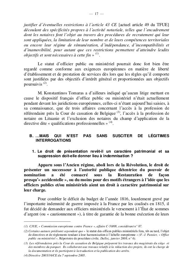 Rapport d'information sur les professions juridiques reglementees  C…