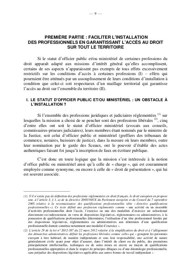 Rapport d'information sur les professions juridiques reglementees  C…