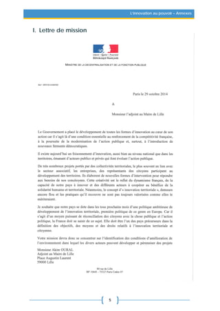 5
L’innovation au pouvoir – Annexes
I. Lettre de mission
 