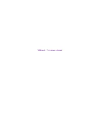 Tableau 6 : Fourniture existant 
 