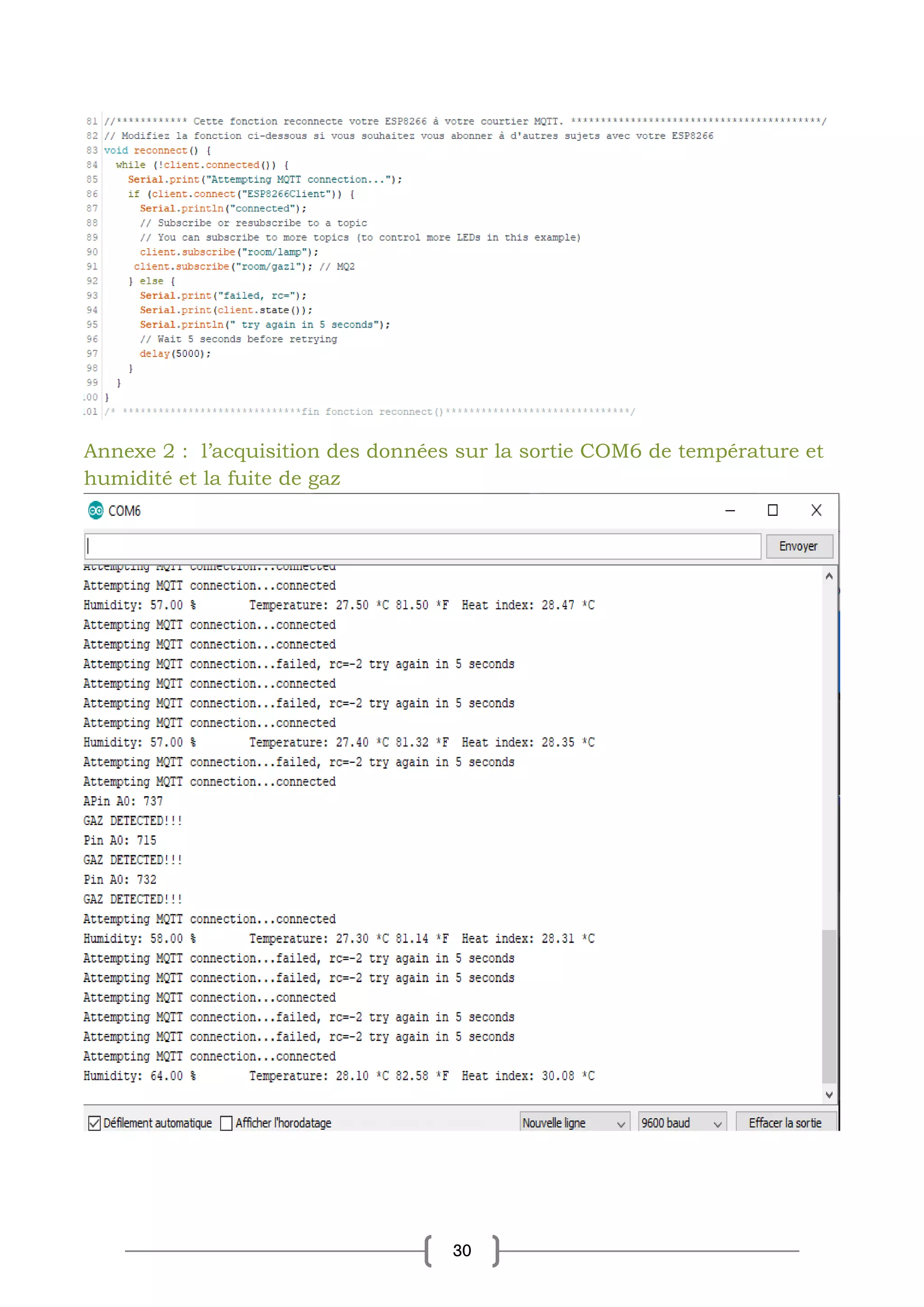 30
Annexe 2 : l’acquisition des données sur la sortie COM6 de température et
humidité et la fuite de gaz
 