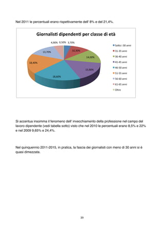 39	
	
Nel 2011 le percentuali erano rispettivamente dell' 8% e del 21,4%.
Si accentua insomma il fenomeno dell' invecchiam...