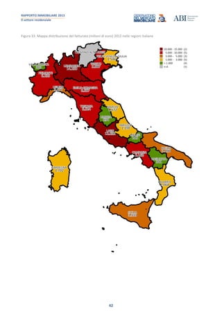 RAPPORTO IMMOBILIARE 2013
Il settore residenziale
42
Figura 33: Mappa distribuzione del fatturato (milioni di euro) 2012 nelle regioni italiane
 