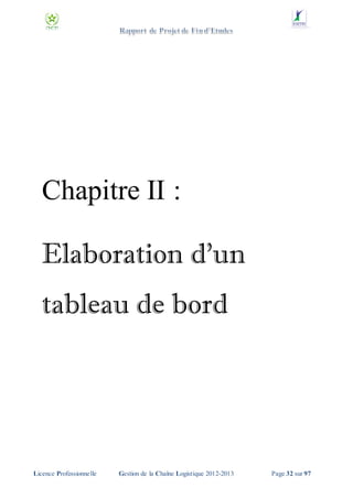 Chapitre II :
Elaboration d’un
tableau de bord

Licence Professionnelle

Gestion de la Chaîne Logistique 2012-2013

Page 32 sur 97

 