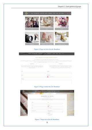 Chapitre 1 : Cadre général du projet
9
Figure 5 Page services du site Boudinar
Figure 6 Page contact du site Boudinar
Figure 7 Page devis du site Boudinar
 